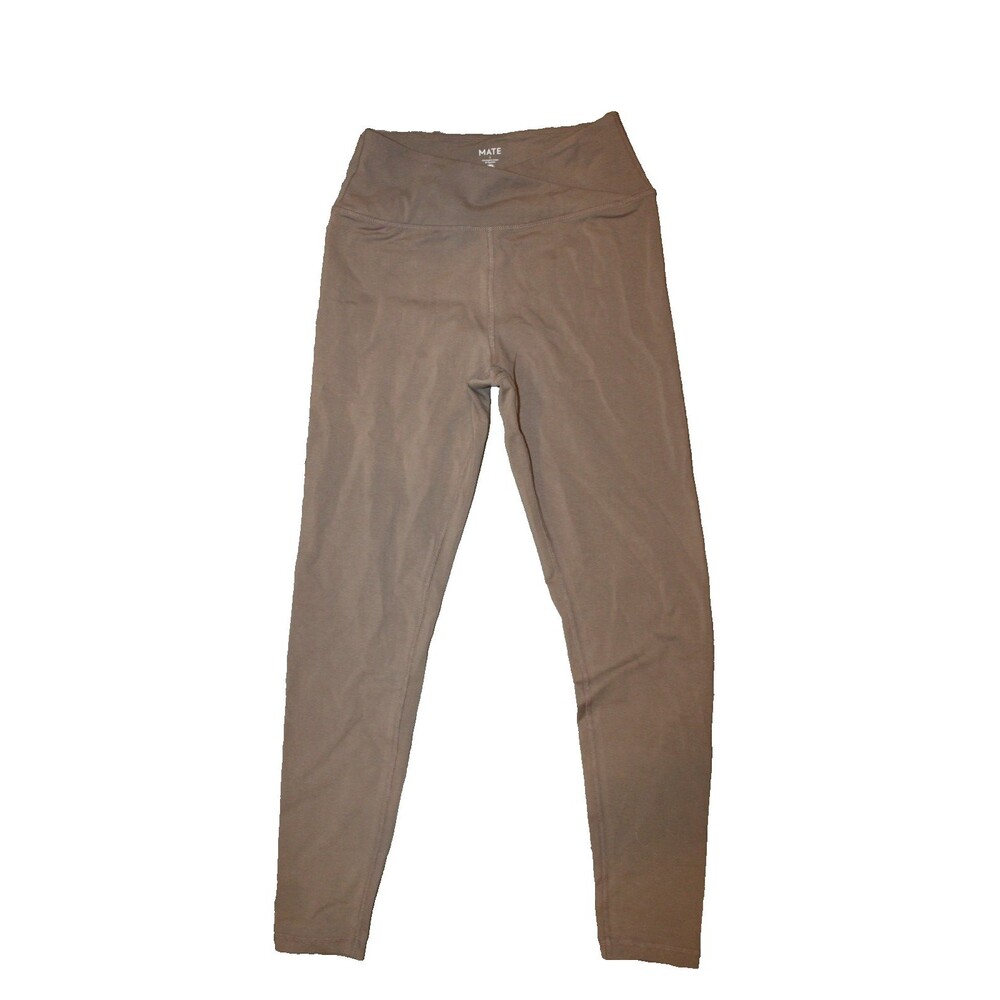 MATE THE LABEL ORGANIC COTTON STRETCH CROSS WAIST FULL LENGTH LEGGINGS PEBBLE S